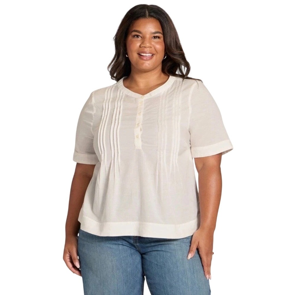 Universal Thread Women's White Pintuck Henley Short Sleeve Blouse Size XXL